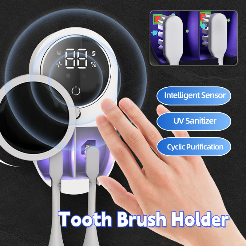 UV disinfecting toothbrush holder