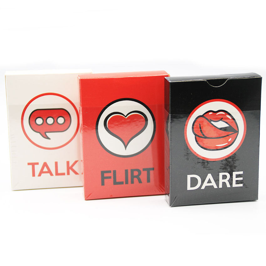 Talk Flirt Dare
Three-in-one couple card game